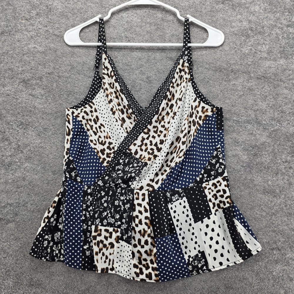 Cabi Tank Top Womens 6 Multicolor Patchwork Mixed Animal Dot Print Peplum Blouse